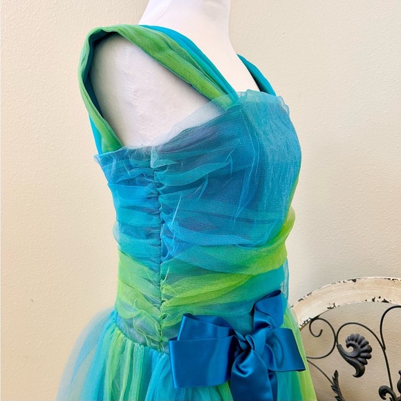 Vintage GUNNE SAX Jessica McClintock Y2K Vibrant Blue and Green Tulle Prom 7/8 - Picture 8 of 12